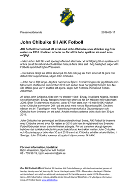 John Chibuike Till AIK Fotboll