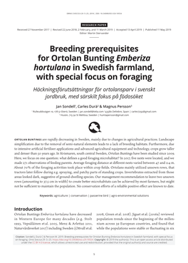 Breeding Prerequisites for Ortolan Bunting Emberiza Hortulana In