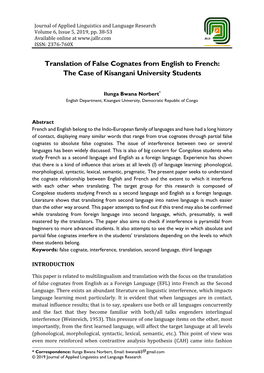 Translation of False Cognates from English to French: the Case of Kisangani University Students