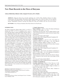 New Plant Records to the Flora of Haryana