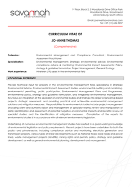 Curriculum Vitae of Jo-Anne Thomas