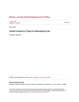 Israel's Invasion of Gaza in International Law