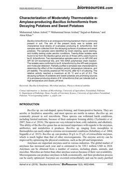 Characterization of Moderately Thermostable Α- Amylase-Producing Bacillus Licheniformis from Decaying Potatoes and Sweet Potatoes