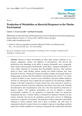 Production of Metabolites As Bacterial Responses to the Marine Environment