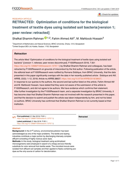 Optimization of Conditions for the Biological