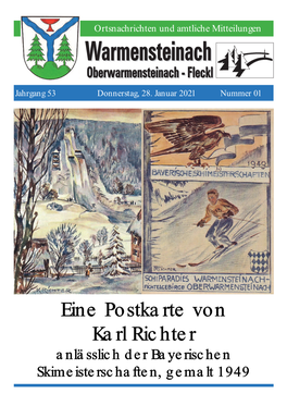 Eine Postkarte Von Karl Richter Anlässlich Der Bayerischen Skimeisterschaften, Gemalt 1949 Amtliche Mitteilungen