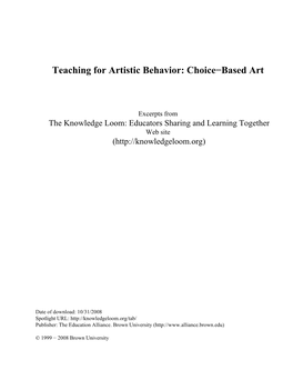 Teaching for Artistic Behavior: Choice−Based Art