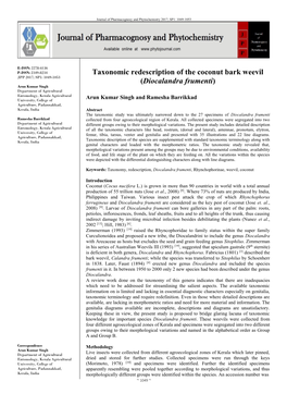 Taxonomic Redescription of the Coconut Bark Weevil (Diocalandra Frumenti)