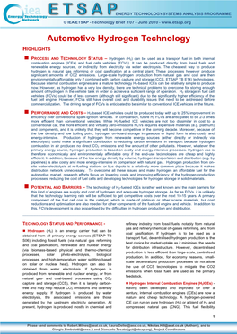 Automotive Hydrogen Technology HIGHLIGHTS