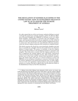 The Regulation of Kosher Slaughter in the United States: How to Supplement Religious Law So As to Ensure the Humane Treatment of Animals