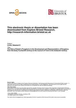 This Electronic Thesis Or Dissertation Has Been Downloaded from Explore Bristol Research