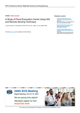 A Study of Flood Evacuation Center Using GIS and Remote Sensing Technique