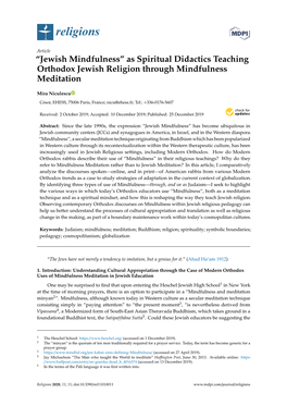 “Jewish Mindfulness” As Spiritual Didactics Teaching Orthodox Jewish Religion Through Mindfulness Meditation
