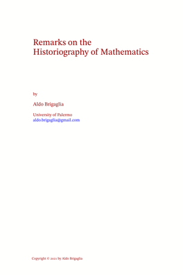 Remarks on the Historiography of Mathematics