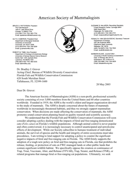 2003 American Society of Mammalogists to Florida Fish and Wildlife Conservation Commission