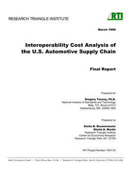 Interoperability Cost Analysis of the U.S. Automotive Supply Chain