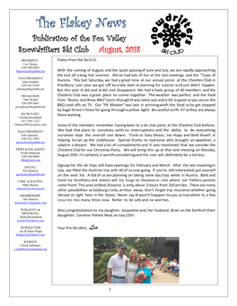 The Flakey News Publication of the Fox Valley Snowdrifters Ski Club August, 2018