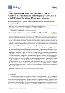 ATP-Dependent Chromatin Remodeler CHD9 Controls the Proliferation of Embryonic Stem Cells in a Cell Culture Condition-Dependent Manner