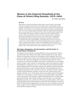 Women in the Imperial Household at the Close of China’S Ming Dynasty: 1573–1644 Dr