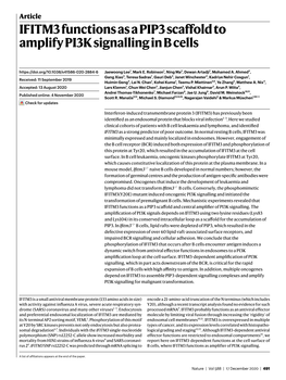 IFITM3 Functions As a PIP3 Scaffold to Amplify PI3K Signalling in B Cells