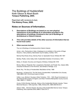 The Buildings of Huddersfield Keith Gibson & Albert Booth Tempus Publishing, 2005