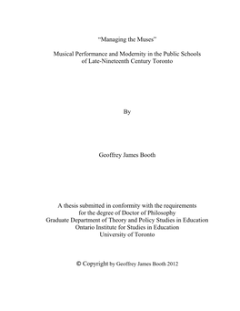 Musical Performance and Modernity in the Public Schools of Late-Nineteenth Century Toronto