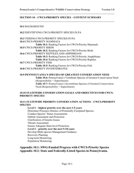 Section X – Cwcs-Priority Species