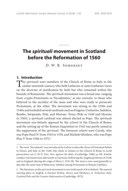 The Spirituali Movement in Scotland Before the Reformation of 1560 D