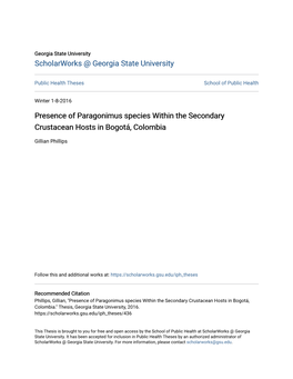 Presence of Paragonimus Species Within the Secondary Crustacean Hosts in Bogotá, Colombia