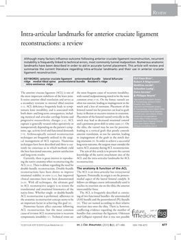 Intra-Articular Landmarks for Anterior Cruciate Ligament Reconstructions: a Review