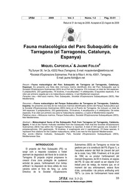 Fauna Malacològica Del Parc Subaquàtic De Tarragona (El Tarragonès, Catalunya, Espanya)