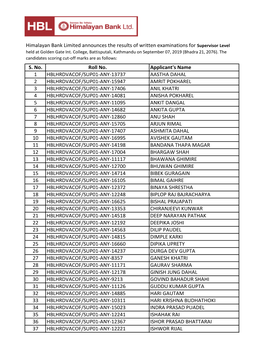 S. No. Roll No. Applicant's Name 1 HBLHRDVACOF/SUP01-ANY