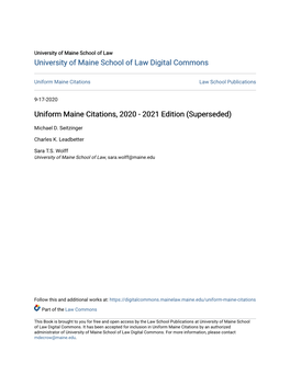 Uniform Maine Citations, 2020 - 2021 Edition (Superseded)