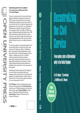 DECENTRALIZING the CIVIL SERVICE from Unitary State to Differentiated Polity in the United Kingdom