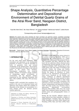 Shape Analysis, Quantitative Percentage Determination and Depositional Environment of Detrital Quartz Grains of the Atrai River Sand, Naogaon District, Bangladesh