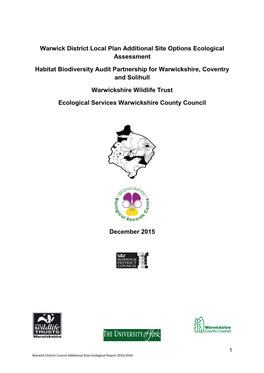 Warwick District Local Plan Additional Site Options Ecological Assessment