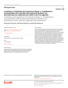 Avec Bacillus Thuringiensis Berliner Var. Kurstaki Dans Les Subéraies Du Centre Et De L’Est Algérien Gradation and Regulation of Lymantria Dispar L