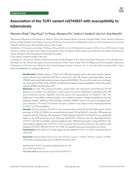 Association of the TLR1 Variant Rs5743557 with Susceptibility to Tuberculosis