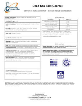 Dead Sea Salt Data Sheet