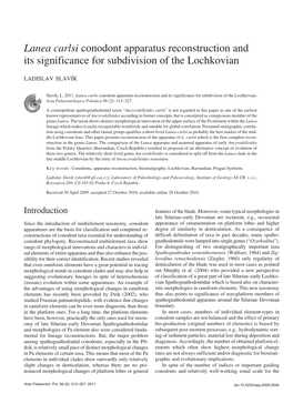 Lanea Carlsi Conodont Apparatus Reconstruction and Its Significance for Subdivision of the Lochkovian