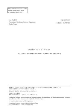 PAYMENT and SETTLEMENT STATISTICS (May 2021)