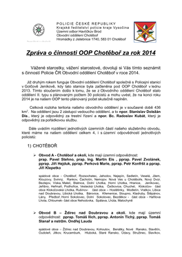 Zpráva O Činnosti PČR OO Chotěboř 2014