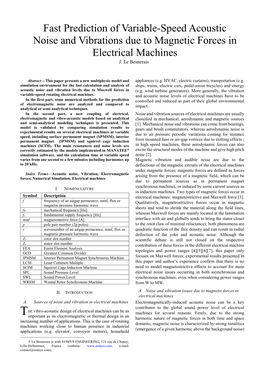 Fast Prediction of Acoustic Noise and Vibrarions Due to Magnetic Forces