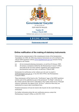Government Gazette of the STATE of NEW SOUTH WALES Number 50 Friday, 6 March 2009 Published Under Authority by Government Advertising