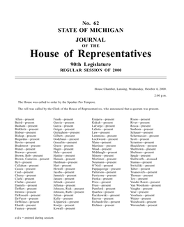 House of Representatives 90Th Legislature REGULAR SESSION of 2000