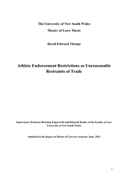 Athlete Endorsement Restrictions As Unreasonable Restraints of Trade