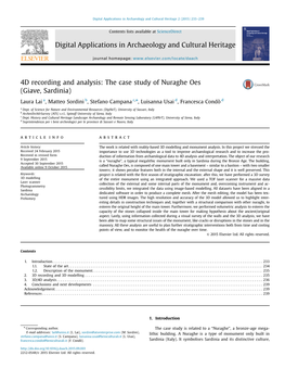 4D Recording and Analysis the Case Study of Nuraghe Oes (Giave