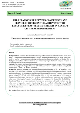 The Relationship Between Competency and Service Officers on the Achievement of Exclusive Breastfeeding Targets in Kendari City Health Department