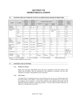 Section Vii Sports Regulations