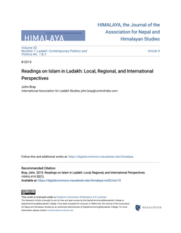 Readings on Islam in Ladakh: Local, Regional, and International Perspectives